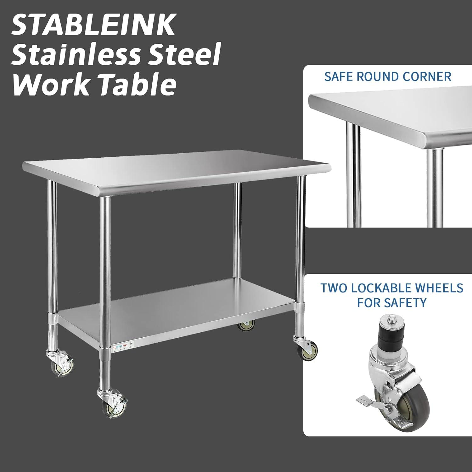 48'' Stainless Steel Kitchen Prep Table with Casters and Undershelf