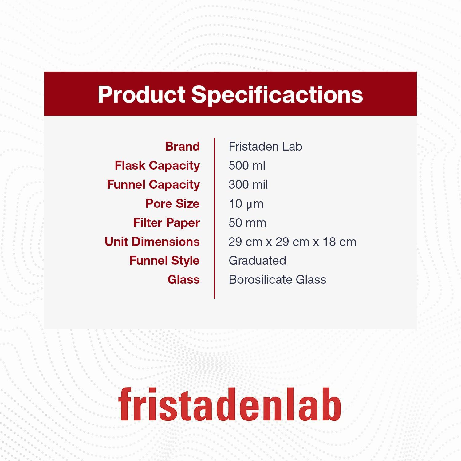 Fristaden Lab Vacuum Filtration Apparatus Kit | 500 mL Filtering Flask | 300 mL Glass Buchner Funnel | USA Company