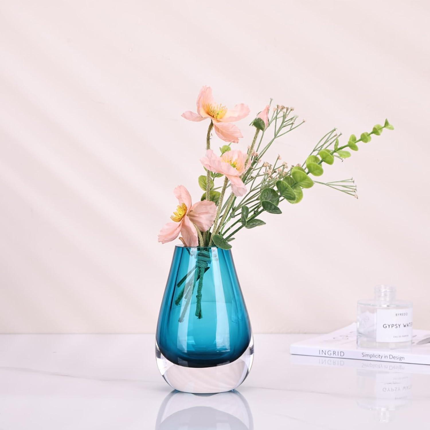 Hand Blown Blue Glass Bud Vase for Table