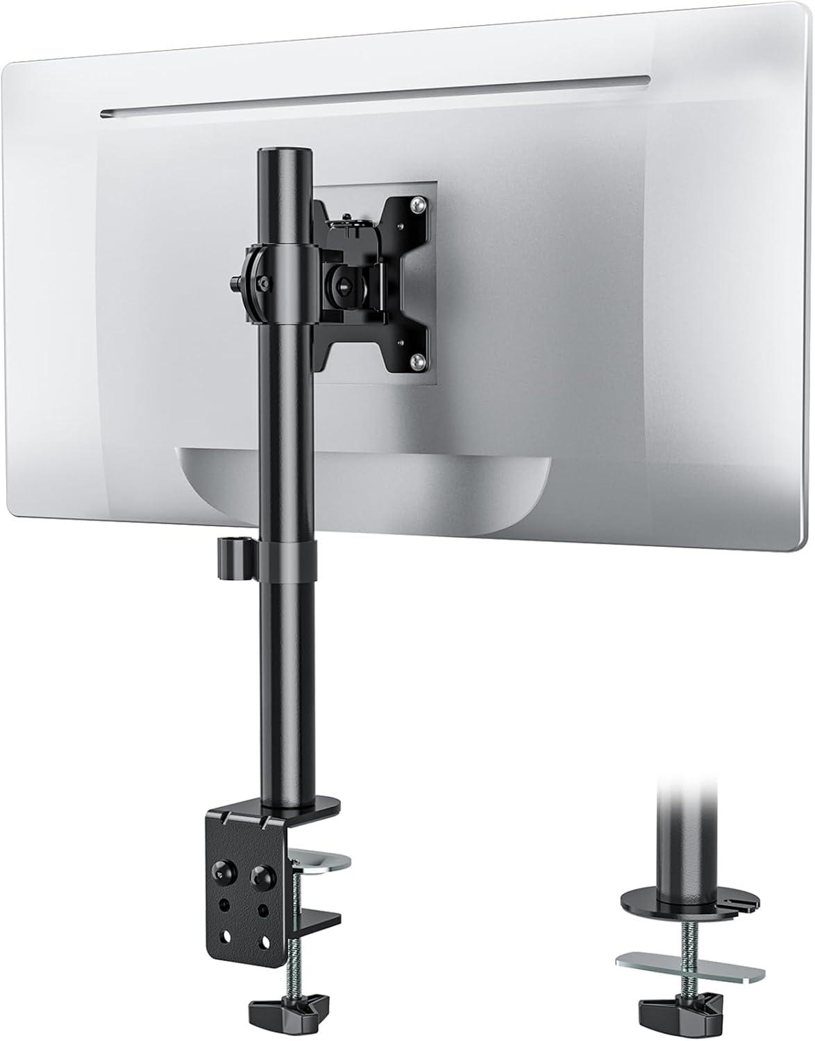 Black Adjustable Single Monitor Desk Mount with Riser