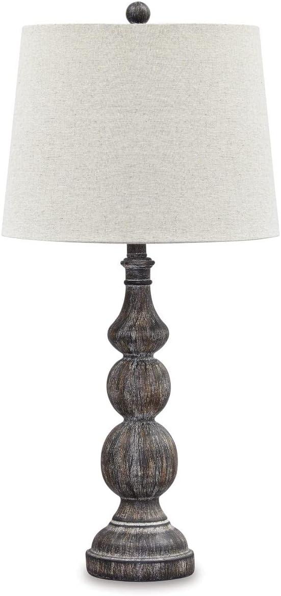 Set of 2 Magaly Poly Table Lamps Brown - Signature Design by Ashley: Wooden Base, 3-Way Switch, Drum Shade