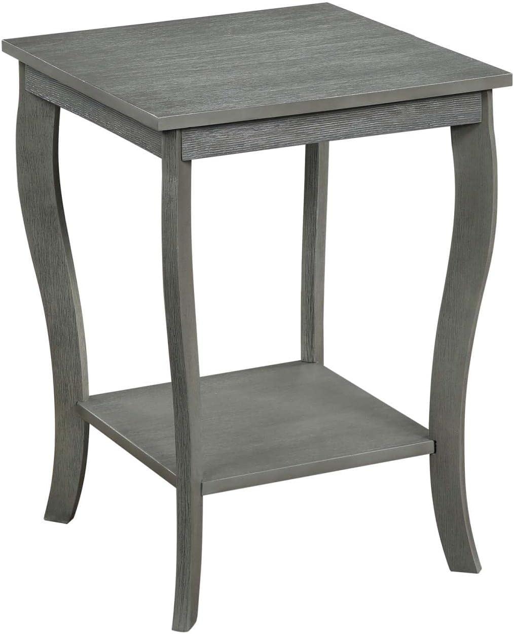 Transitional Wirebrush Dark Gray Square End Table with Shelf