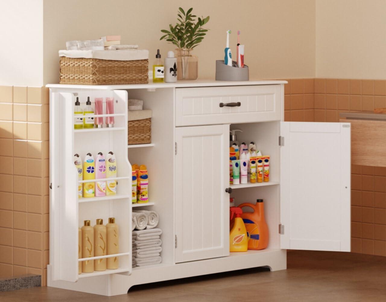 White MDF Kitchen Sideboard Buffet Cabinet with Drawer and Shelves