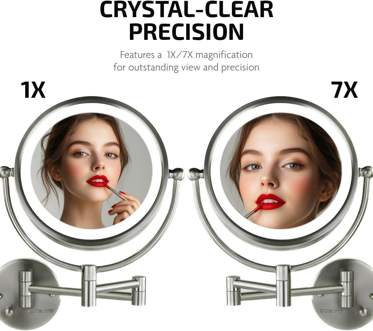 Ovente Wall Mounted Vanity Makeup Mirror 8.5 Inch with 7X Magnification and Natural LED Lights, Double-Sided with Hardwired Electrical Connection