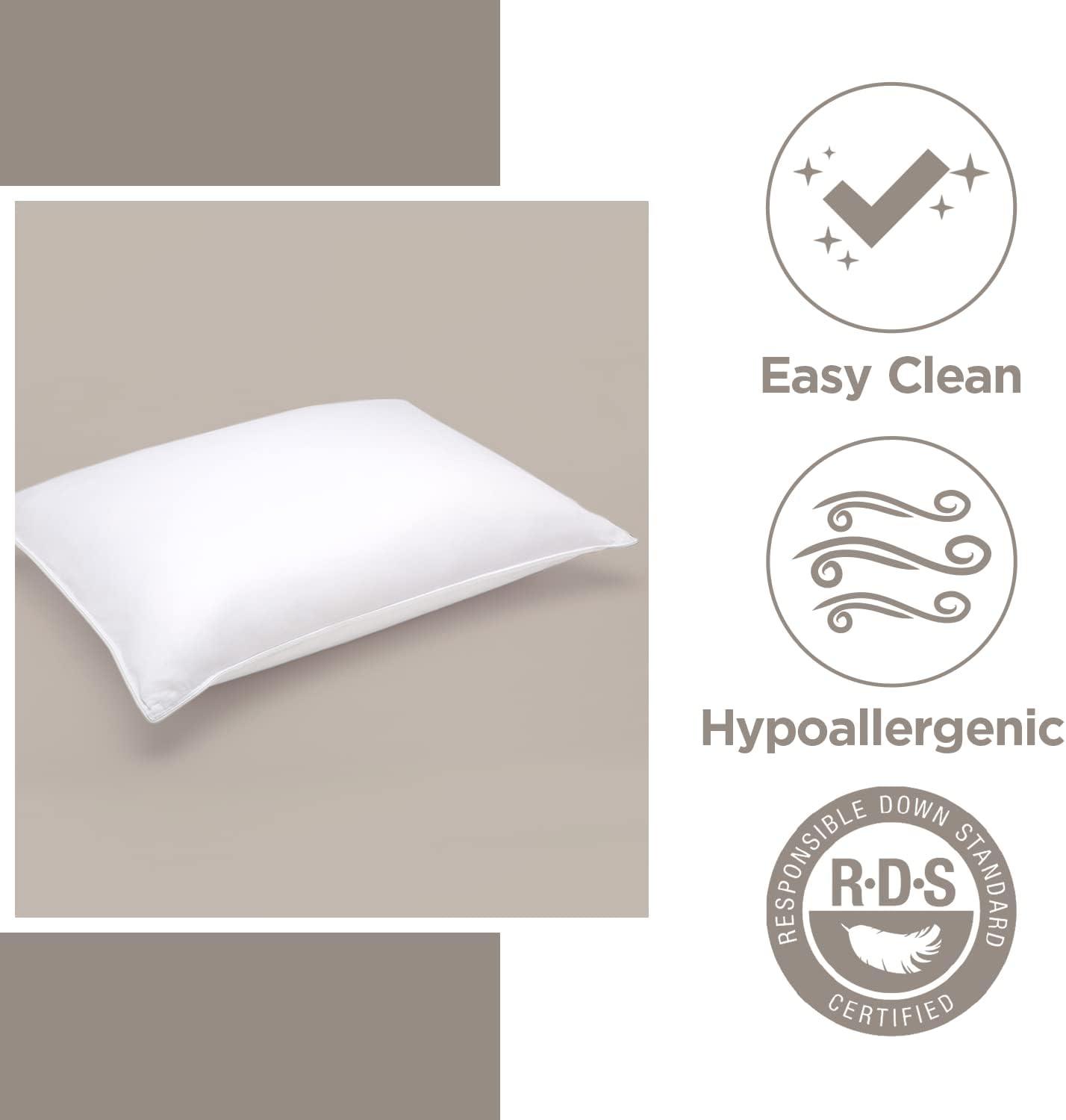 Soft White Goose Down Hypoallergenic Pillow for Stomach Sleepers