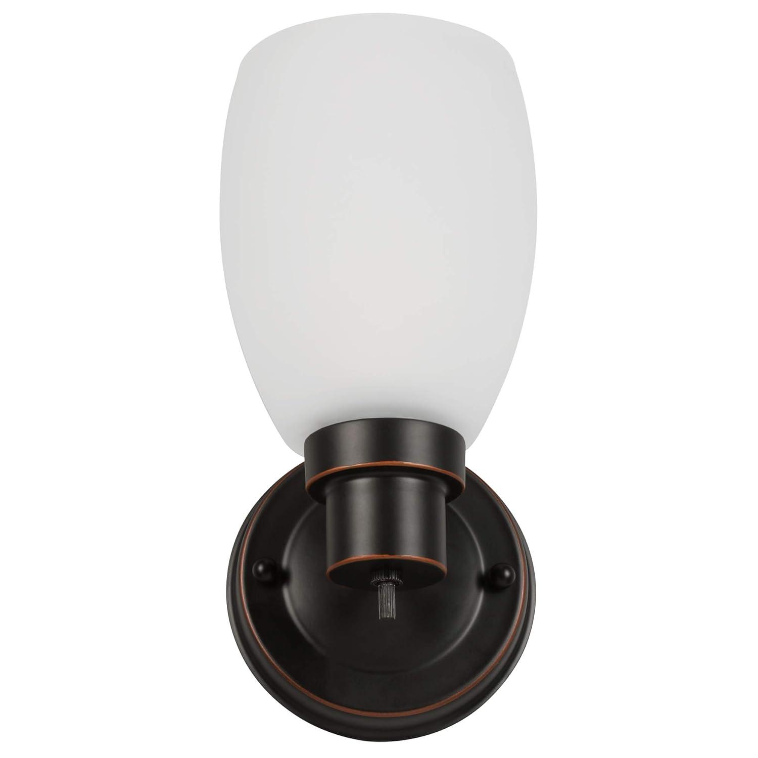 Design House 588814-Orb Lydia Transitional 1-Light Indoor Wall Light Dimmable with a White Frosted Glass Shade and Twist On/Off Switch for Hallway Foyer Bathroom, Oil Rubbed Bronze