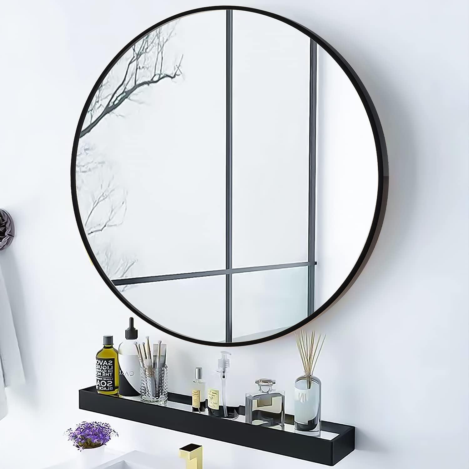 20" Round Black Metal Frame Wall Mirror