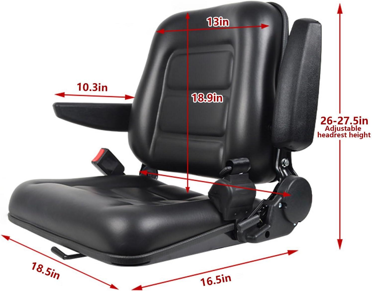 Black Adjustable PVC Forklift and Tractor Seat with Armrests