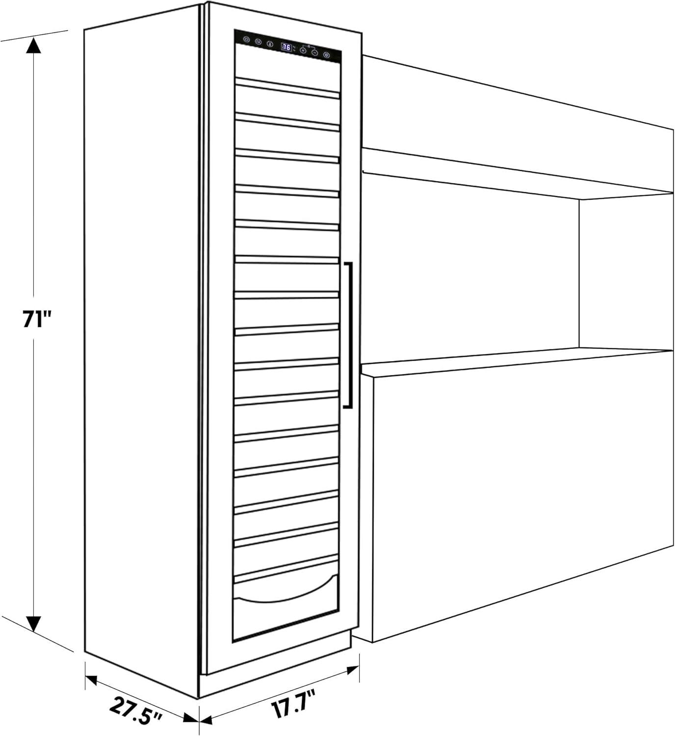 Elite Compressor 112 Bottle Wine Cellar Cooling Unit in Blackand Silver, Built-In/Freestanding with Reversible Door