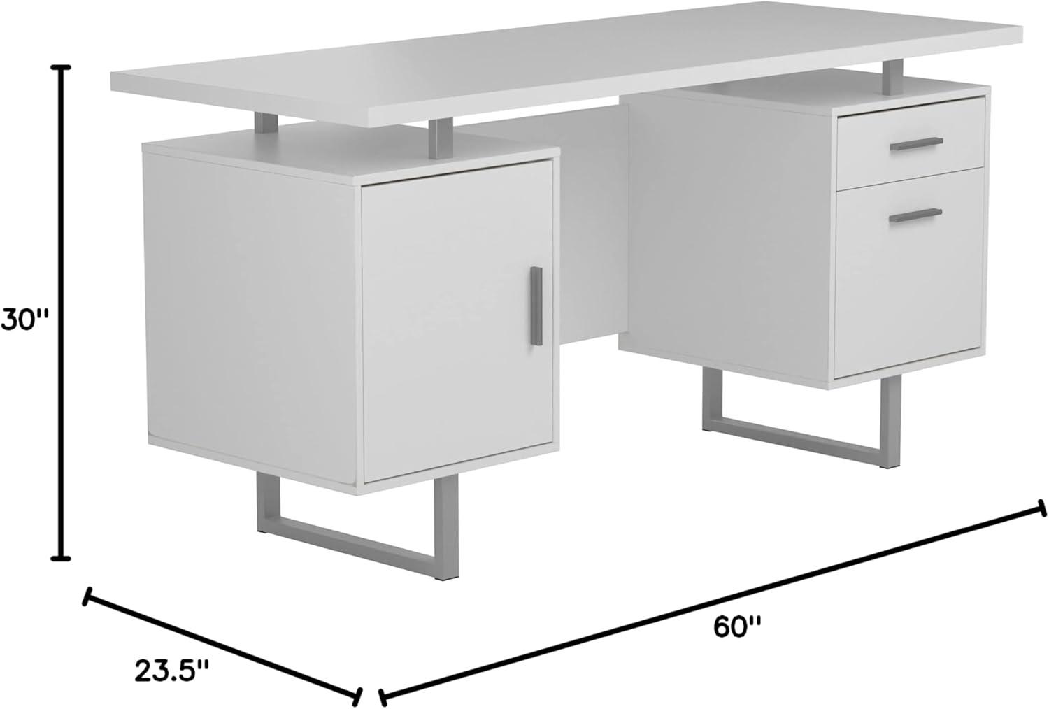 Lawtey 2 Drawer Office Desk White High Gloss - Coaster: Modern Home Office Furniture with File Storage