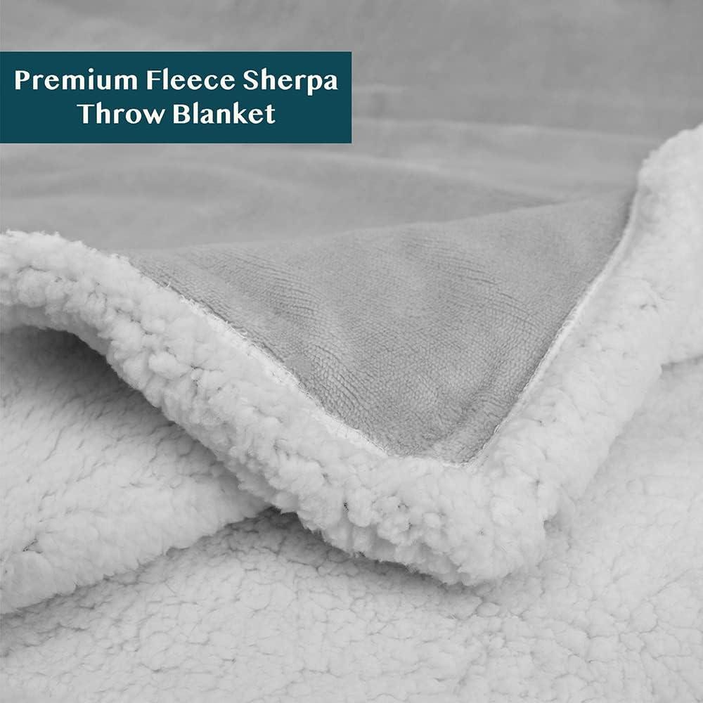 PAVILIA Premium Faux Shearling Fleece Throw Blanket for Bed, Reversible Warm Blanket for Couch Sofa, Light Gray/Throw - 50x60