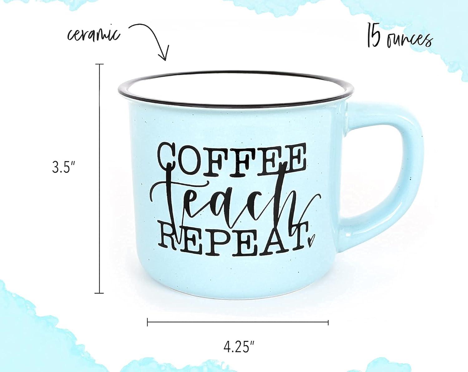 Ceramic Camping Coffee Mug for Teachers – Coffee Teach Repeat (Mint)