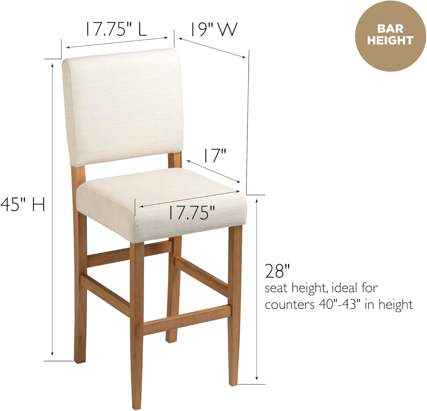 Brax Bar Height Stool with Upholstered Back and Wood Base – Set of 2 for Elevated Kitchen Counters, High Top Tables, and Bars – Modern Chairs in Natural White Sand, Leick Home, 214478