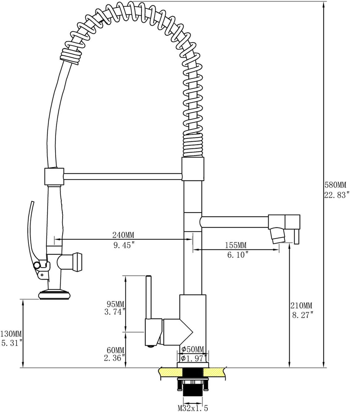 Brushed Nickel Commercial Pull-Down Kitchen Faucet with Sprayer