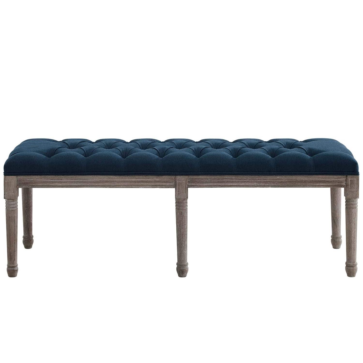 Province French Vintage Upholstered Fabric BenchNavy