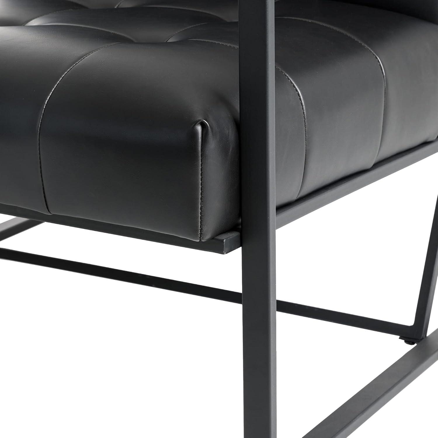 Mid-Century Modern Leatherette Arm Accent Chair Frosted Black Metal Frame Black - Glitzhome