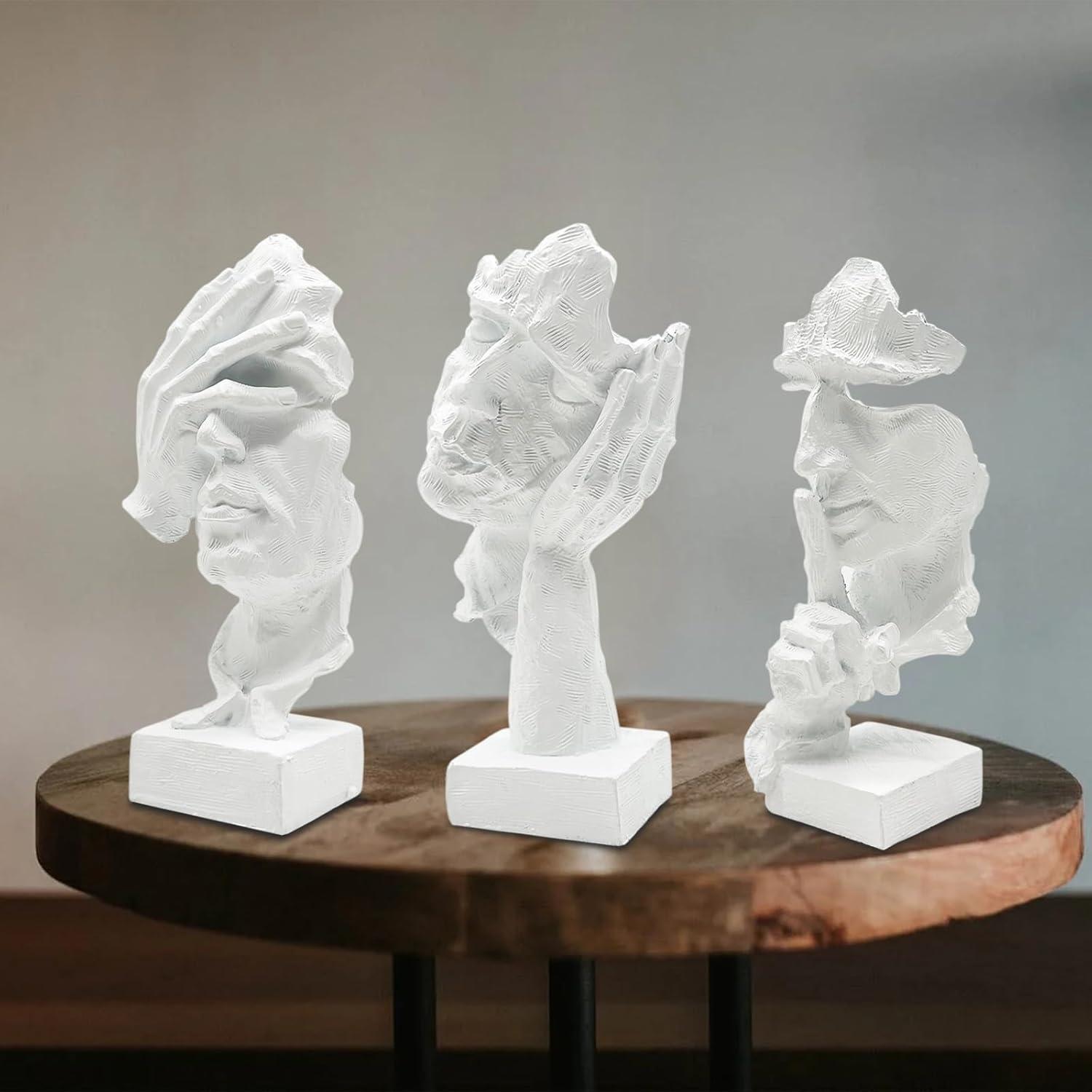 Abstract Resin Thinker Statue Set in Gray