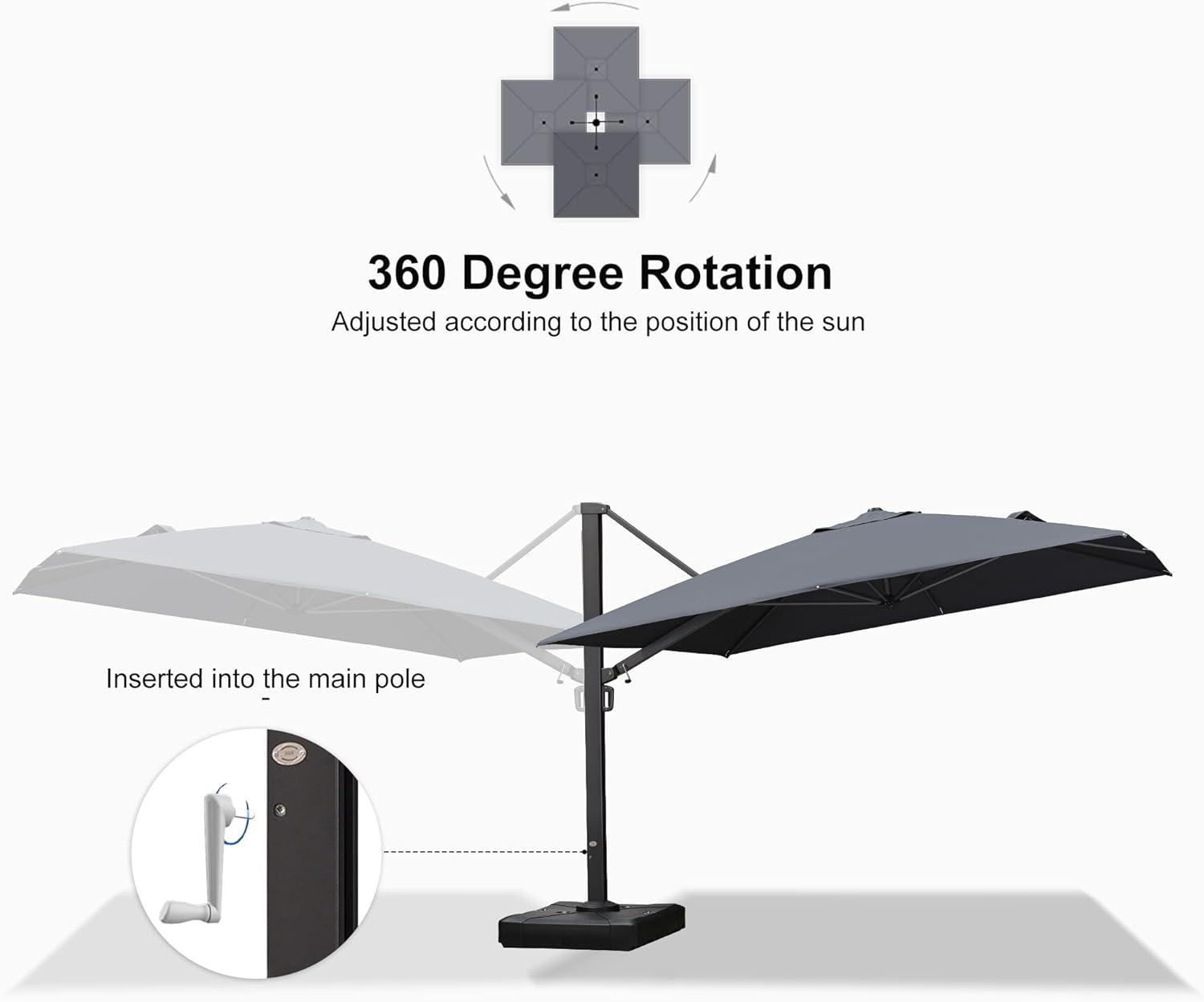 PURPLE LEAF 11 FT Square Patio Umbrella Large Cantilever Outdoor Aluminum Offset Umbrella with 360-degree Rotation for Garden Deck Backyard Pool, Grey