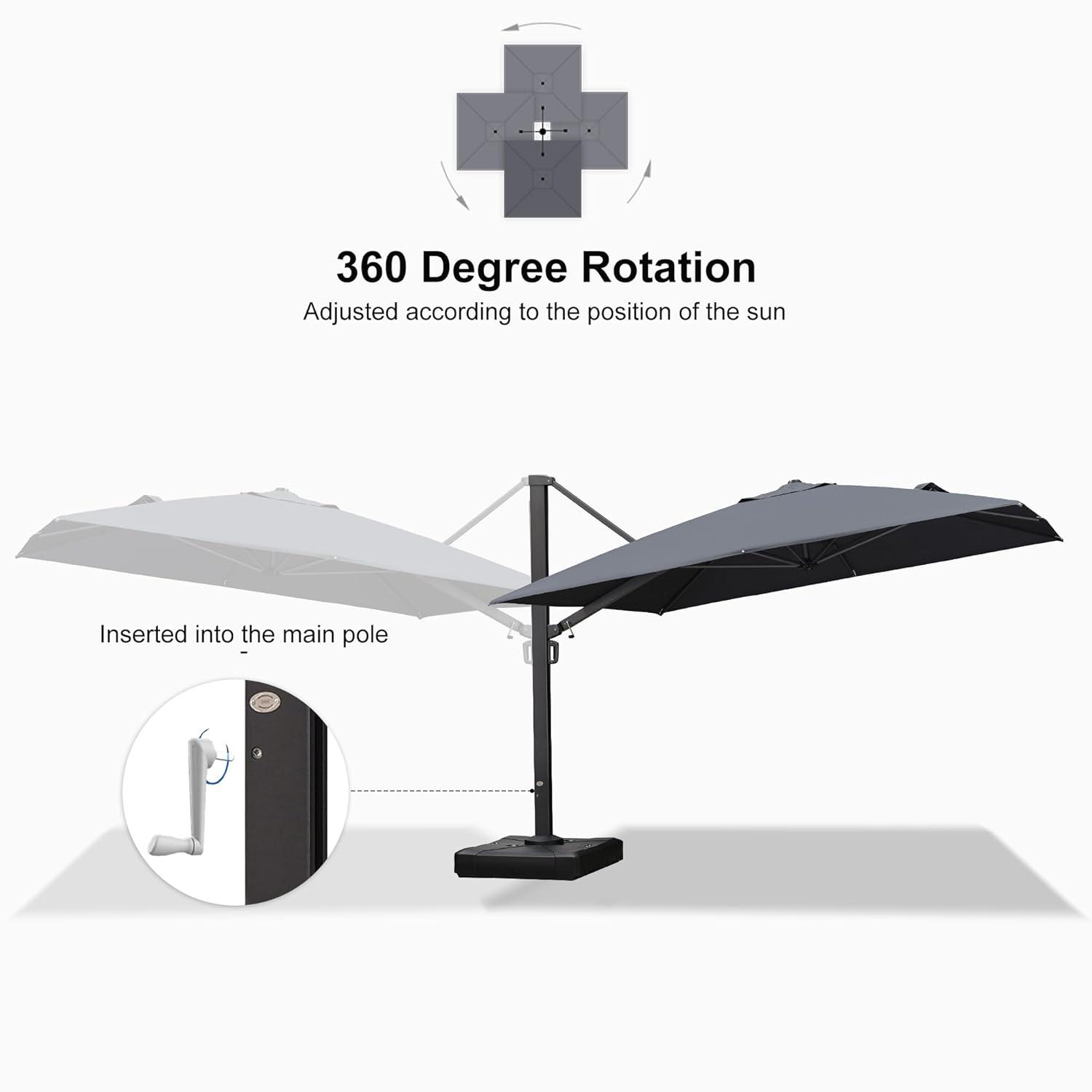 PURPLE LEAF 11 FT Square Patio Umbrella Large Cantilever Outdoor Aluminum Offset Umbrella with 360-degree Rotation for Garden Deck Backyard Pool, Grey