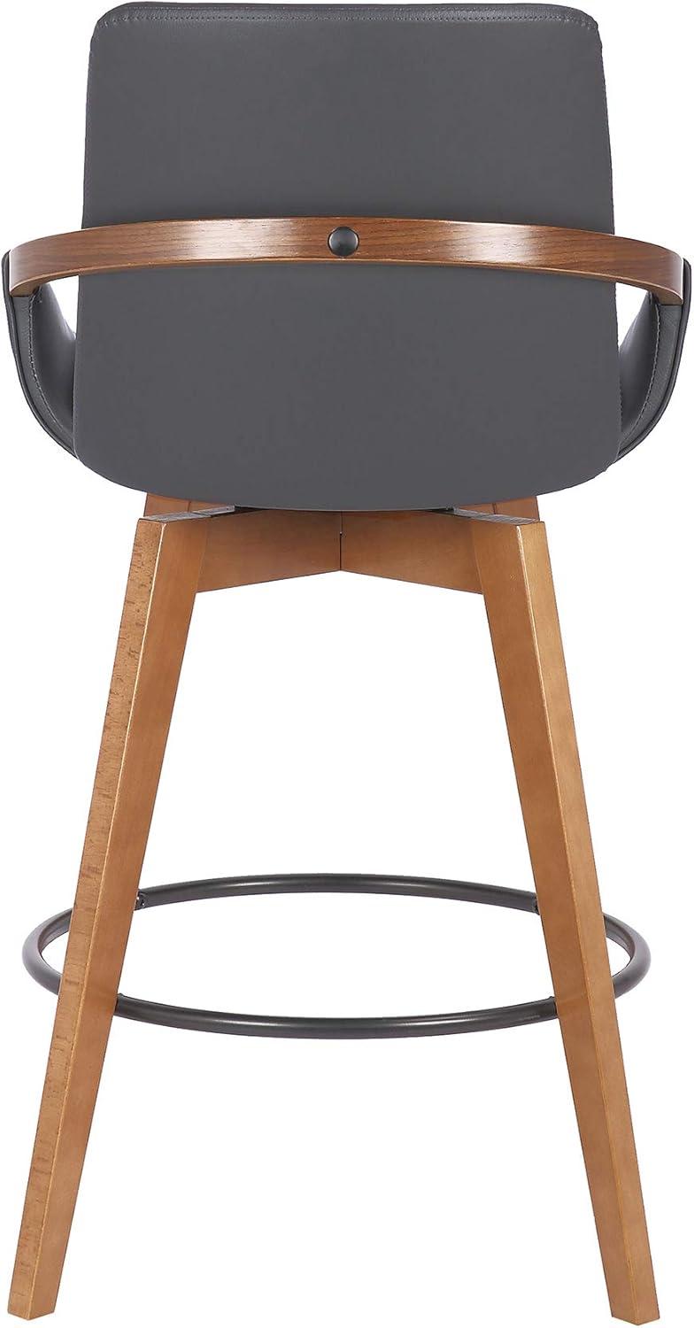 Baylor Gray Faux Leather and Walnut Swivel Bar Stool