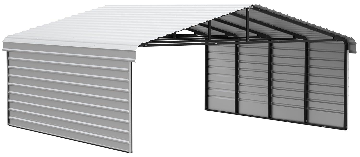 Arrow 20 x 20 ft Charcoal Carport with 2-sided Enclosure