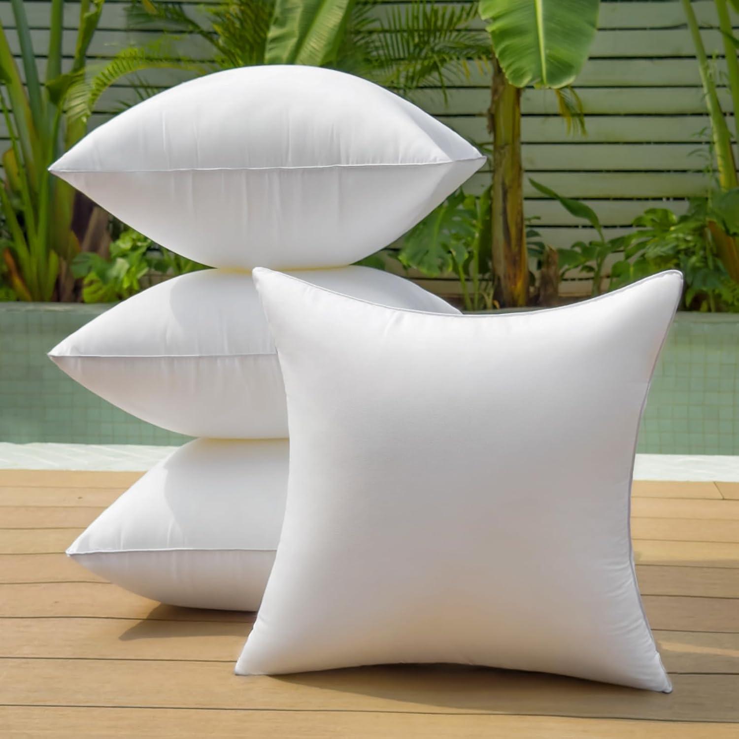 16 x 16 White Waterproof Outdoor Pillow Inserts Pack of 4