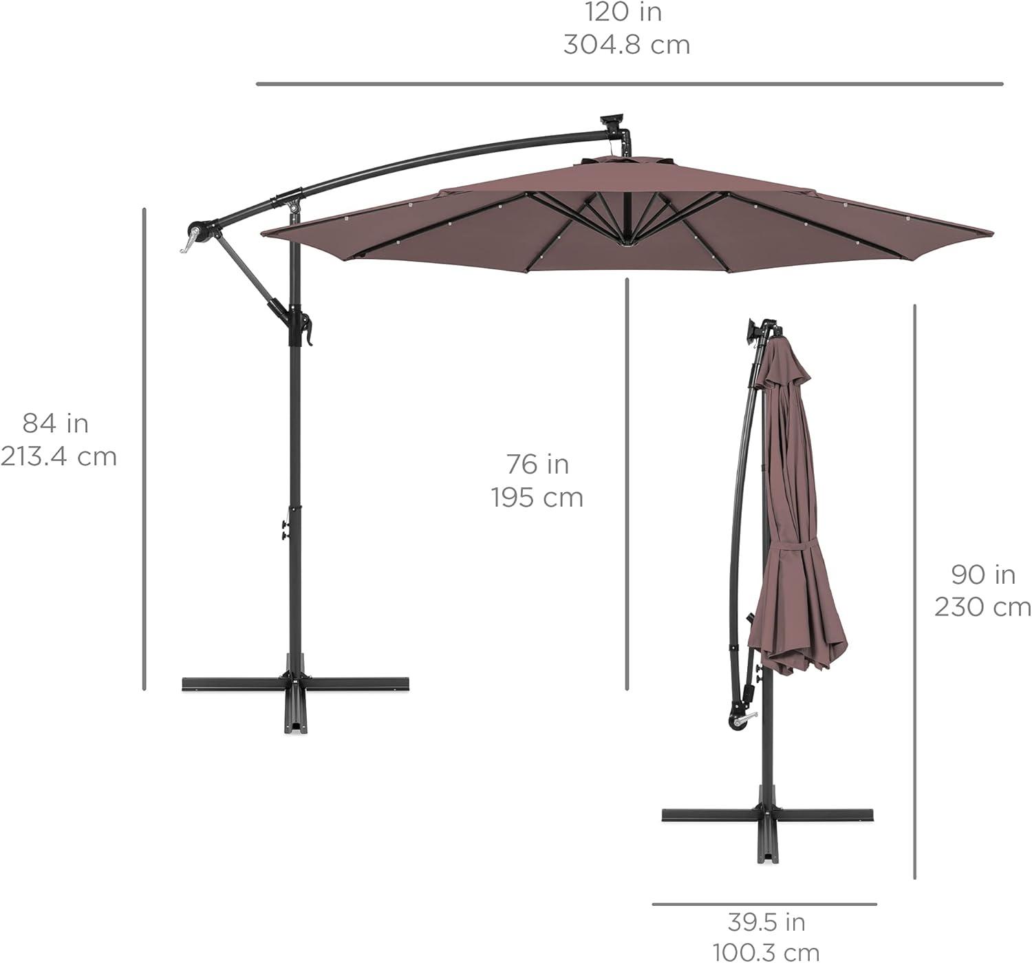 Deep Taupe 10ft Solar LED Offset Patio Umbrella with Adjustable Tilt