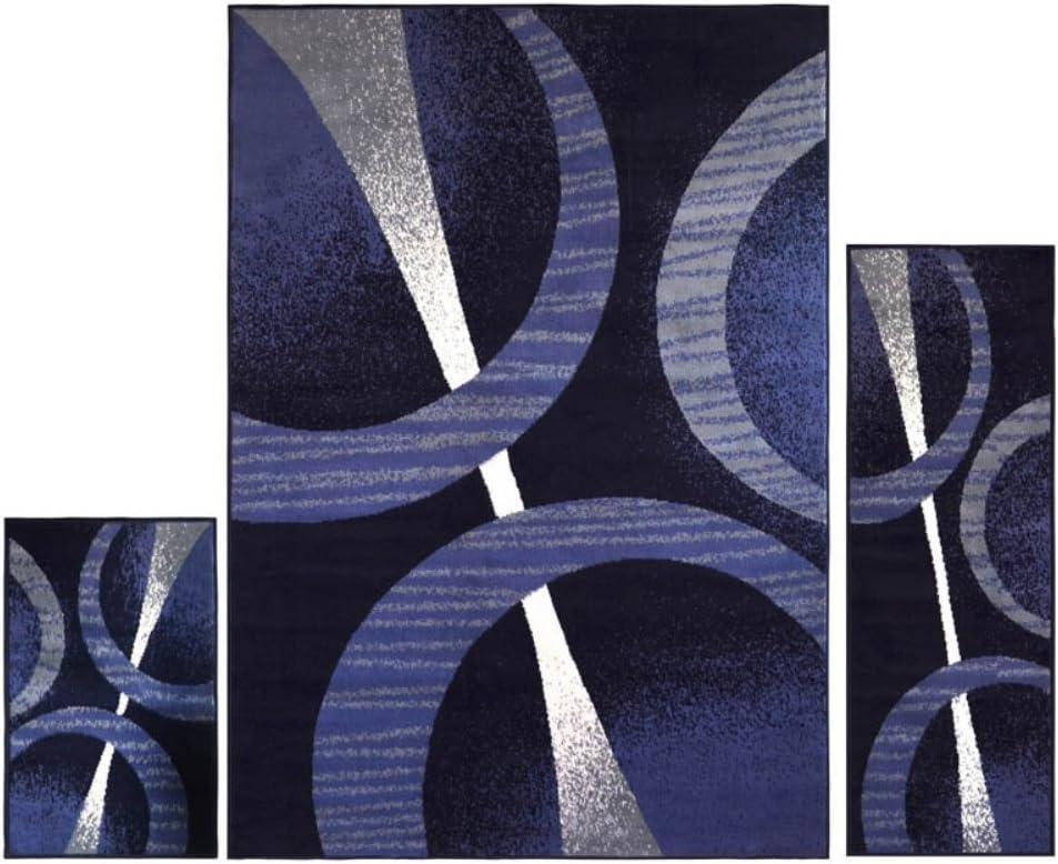 Home Dynamix Ariana Arcata Contemporary Bold Abstract Graphic Area Rug, Navy Blue/Grey, 3-Piece Set