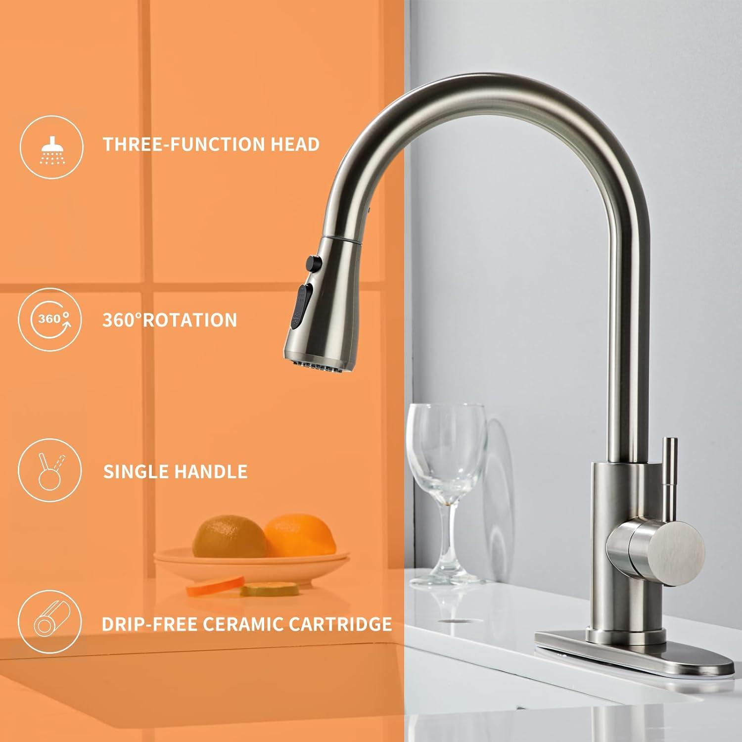 GAGALIFE Single Handle Pull Down Sprayer Kitchen Faucet High Arc Stainless Steel Faucet with 3-Function Sprayer JJL-CL-PT-SDP-C