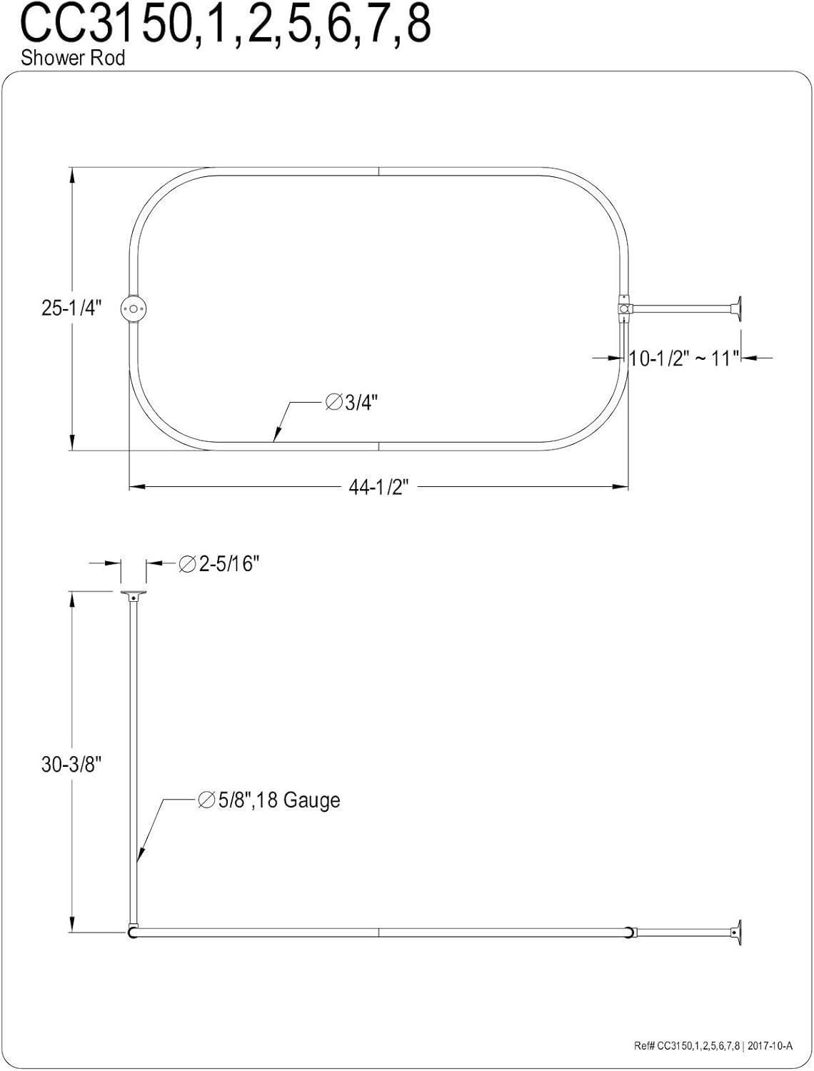 Brushed Nickel Rectangular Shower Rod with Ceiling Support