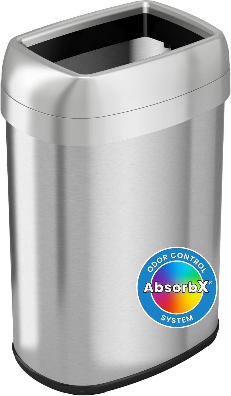 iTouchless  13 Gal Elliptical Open Top Stainless Steel Trash Cans with AbsorbX Odor Filters