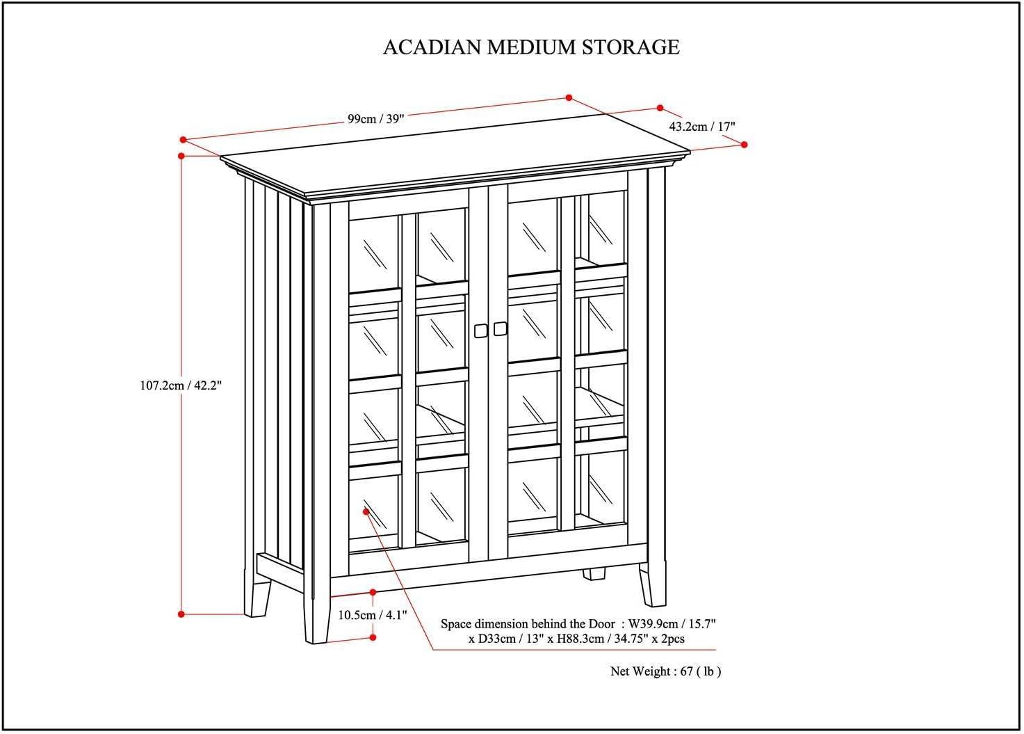 Acadian 39" Brunette Brown Solid Wood Medium Storage Cabinet