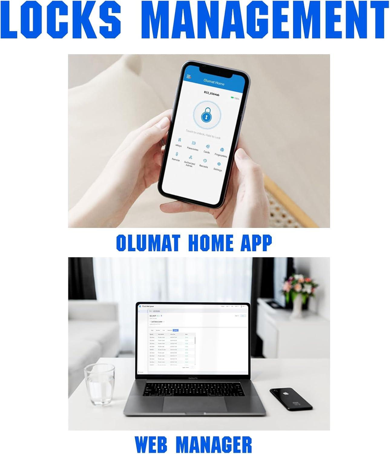 Smart Door Lock, OLUMAT Keyless Entry Door Lock Fingerprint Door Lock with Keypad Digital Door Lock with Handle for Home, Rental, Office and Hotel-Black