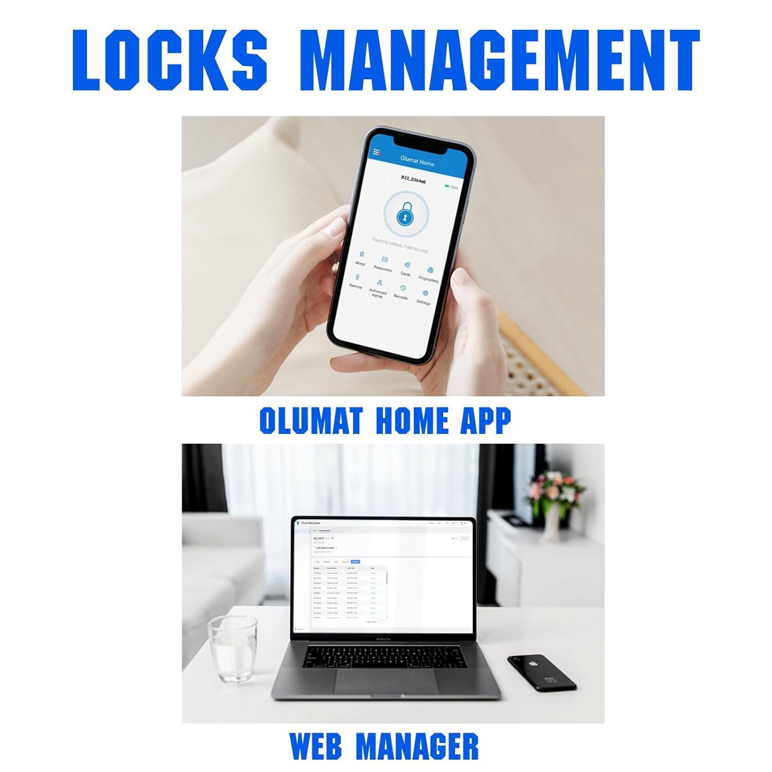 Smart Door Lock, OLUMAT Keyless Entry Door Lock Fingerprint Door Lock with Keypad Digital Door Lock with Handle for Home, Rental, Office and Hotel-Black