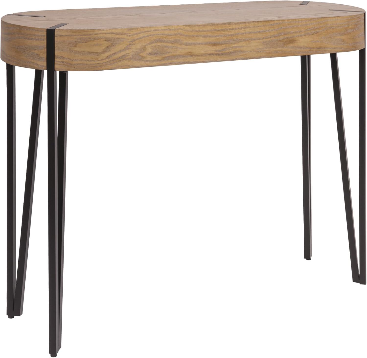 Storied Home Astoria Wood Console Table Natural/Black: White Oak Finish, Iron Hairpin Legs, Entryway Furniture