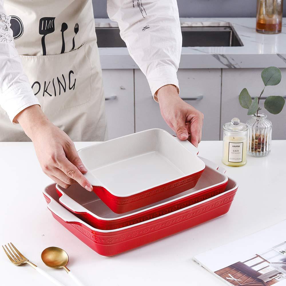 Adeco Trading Ceramic Bakeware Set, Rectangular Baking Dish For Cooking, Kitchen, Cake Dinner, Banquet And Daily Use, 9X13 Casserole Dishes For Oven Porcelain Baking Pans