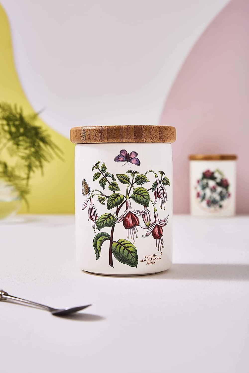 Botanic Garden 5.5" White Ceramic Airtight Canister with Floral Print