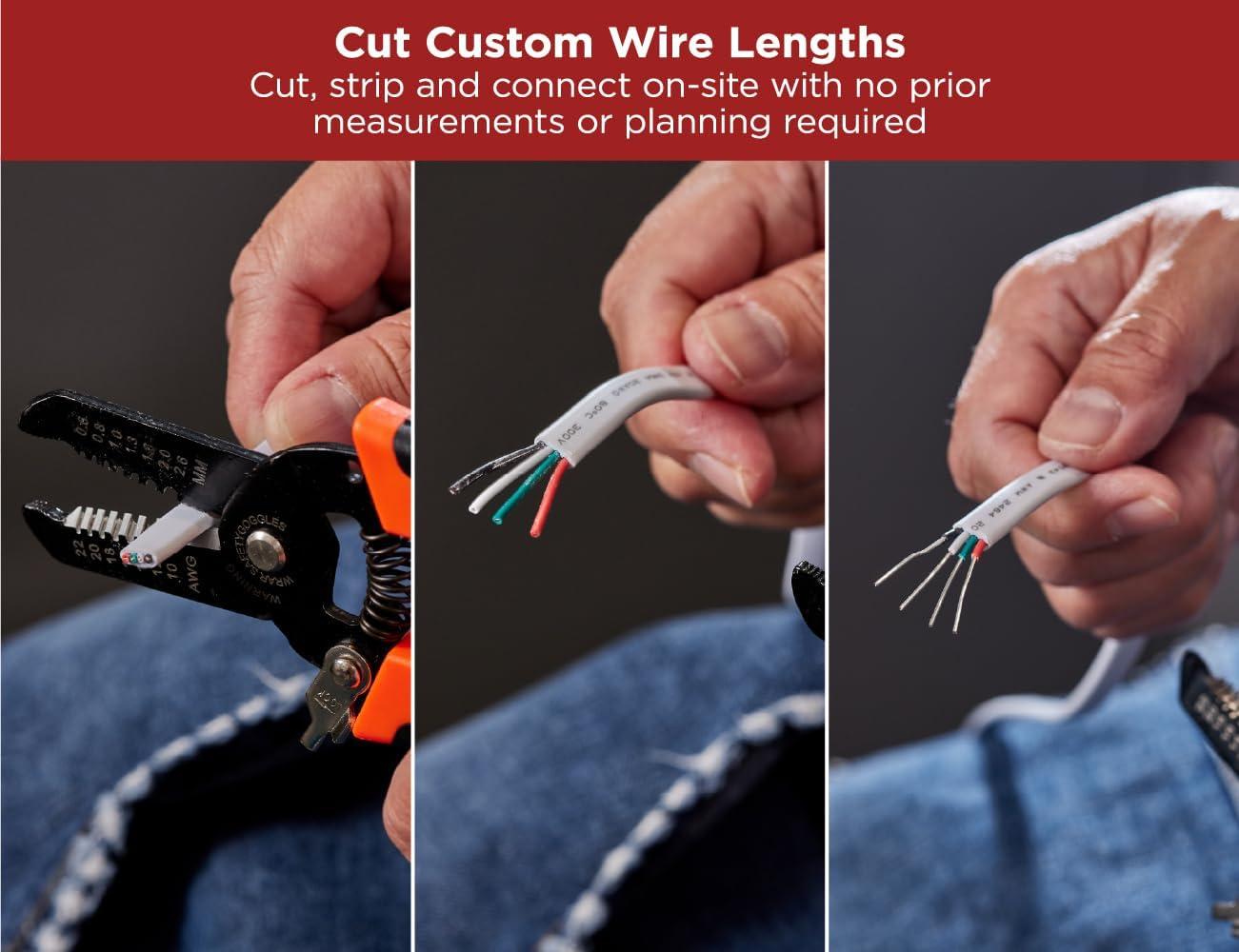 BLACK+DECKER PureOptics Professional Push Wire 25' Jumper Wire Spool for Under Cabinet Lighting, Flat 5/16" or 8mm Cable, 4-Core CL2 Compliant, Non-Metallic, White