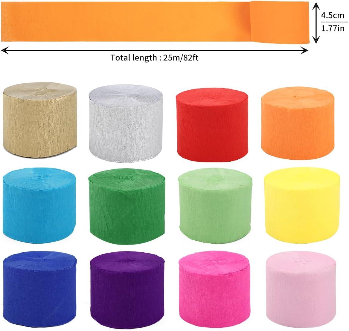 Coceca 12 Rolls 984ft Crepe Paper Streamers in 12 Colors for Rainbow Party Decorations Wedding Ceremony Birthday Indoor Decoration RDD5