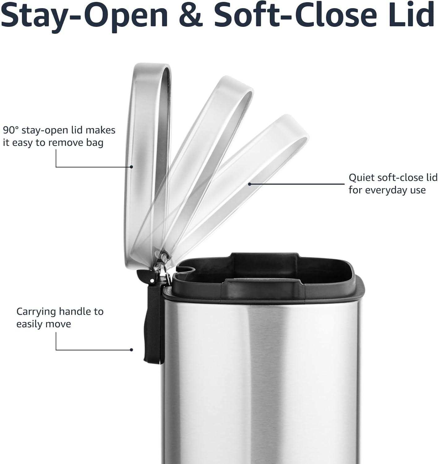 Brushed Stainless Steel Soft-Close Pedal Trash Can, 5L