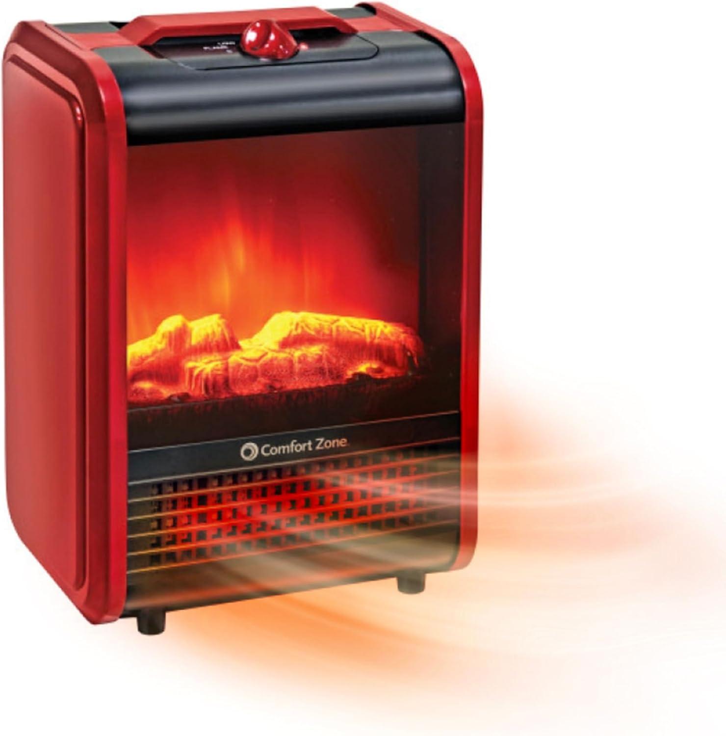 Compact Red Electric Mini Fireplace Heater with 3D Flame