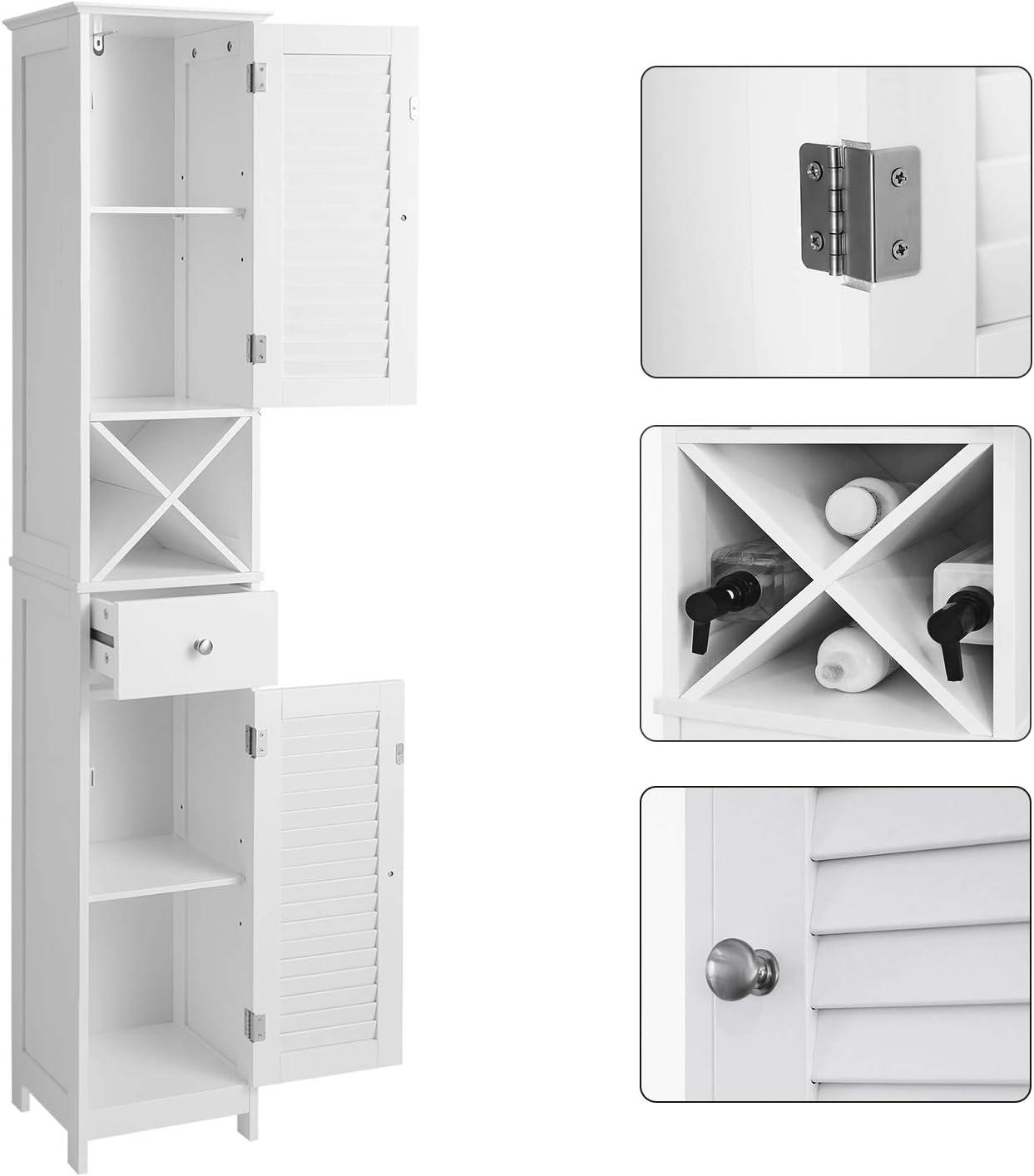 VASAGLE Bathroom Cabinet Storage Cabinet with Shutter Doors Drawer and Removable X-Shaped Stand White