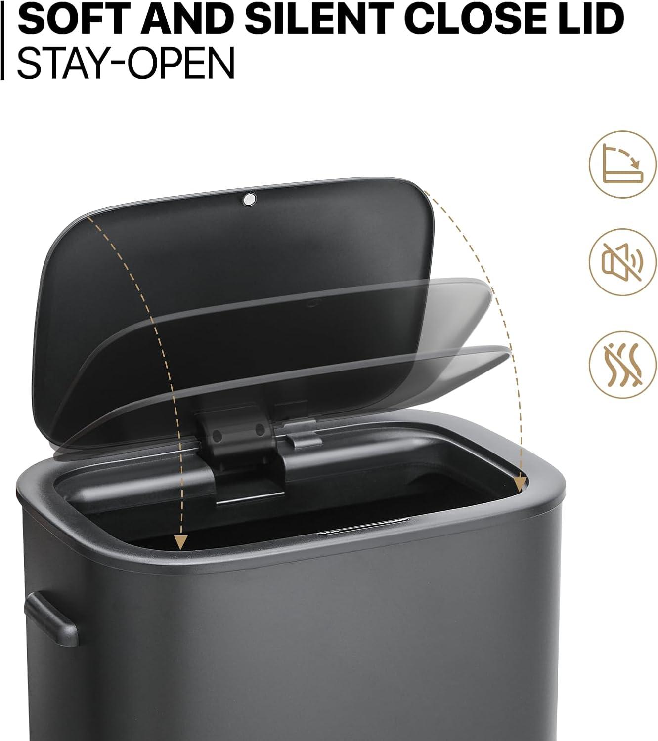 Black 14.5-Gallon Touchless Stainless Steel Automatic Trash Can