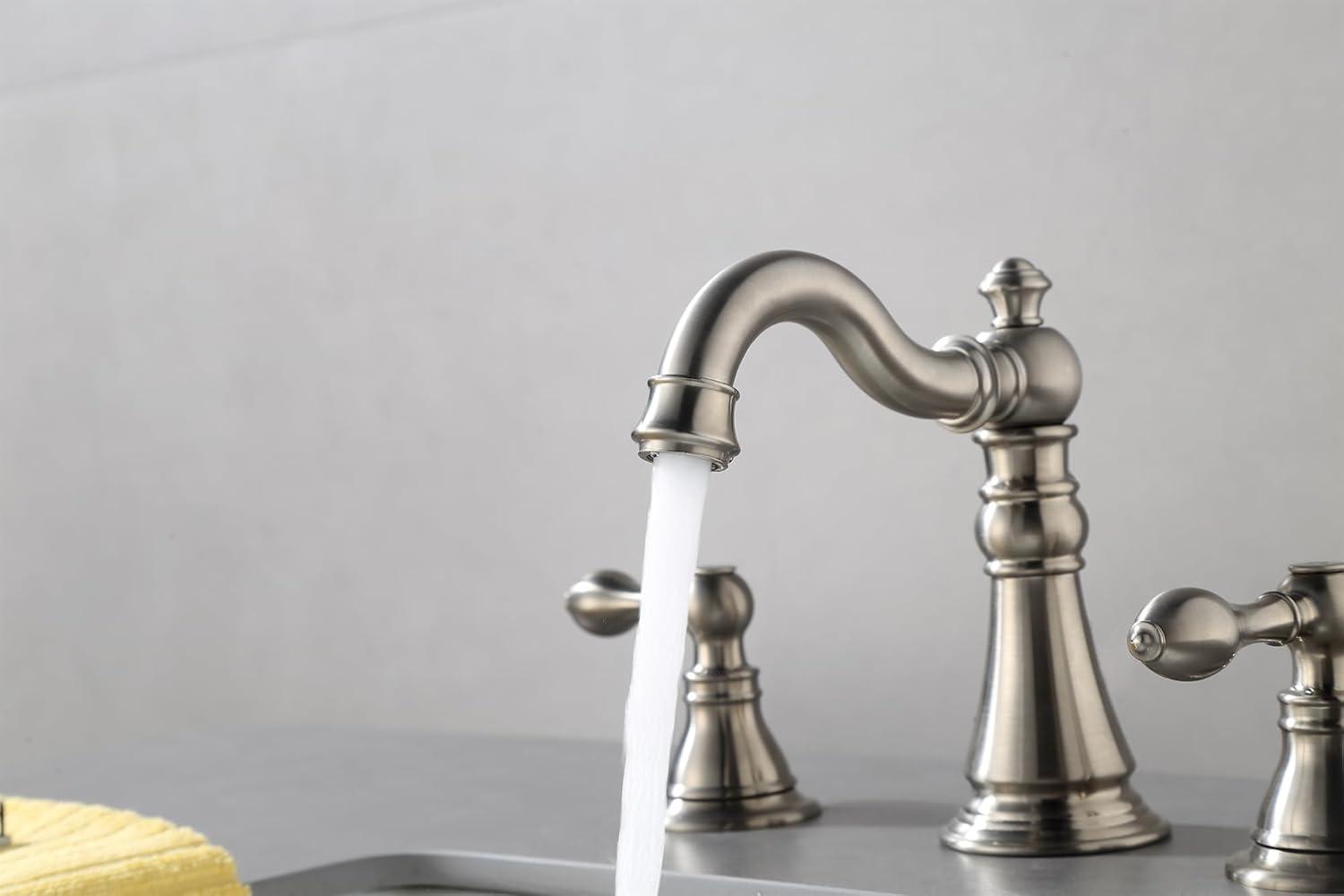 Brushed Nickel Transitional Widespread Bathroom Faucet with Lever Handles