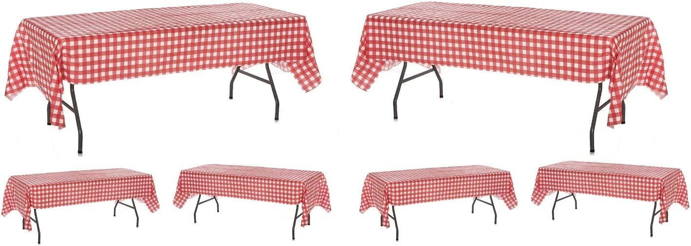 Picnic Table Cover - 12 Pack Premium Rectangle Plastic Tablecloth - Red & White Checkered BBQ Plastic Table Cover - Gingham Checkerboard Disposable Plastic Tablecloth 54" x 108" Rectangle