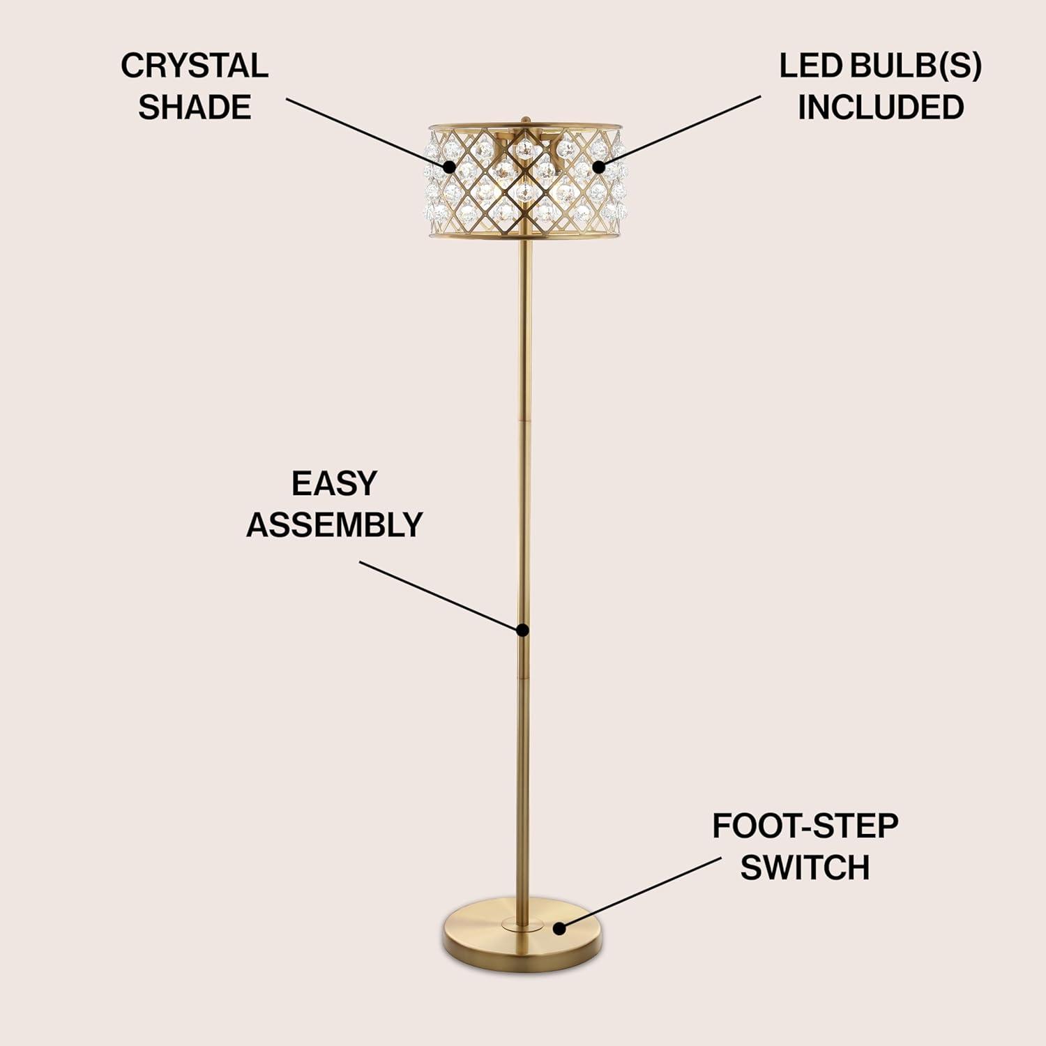 JONATHAN Y JYL9000A Elizabeth 60" Crystal/Metal LED Floor Lamp, Contemporary, Transitional for living room, dinning room, bedroom, office Bulb Included, Brass Gold/Clear