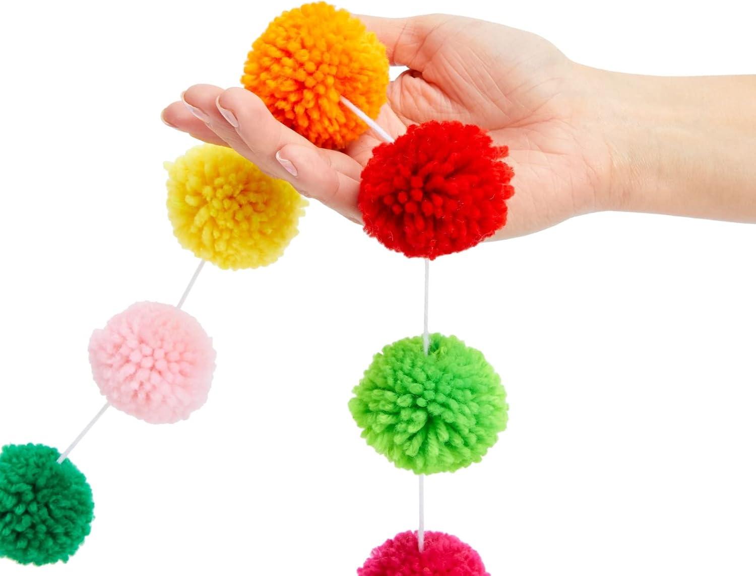 Blue Panda Rainbow Pom Pom Garland, 10 Ft, 24 Wool Balls in 5 Colors, Colorful Garland for Birthday & Party Decor