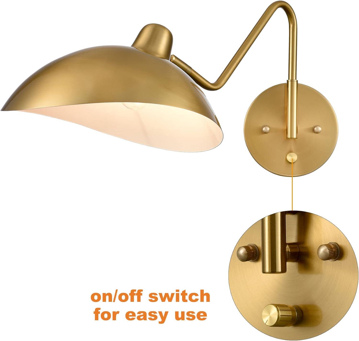 Plug-in Wall Sconce Gold Swing Arm Wall Sconce Brass Wall Lamp with on/Off Switch for Bedroom Set of 2