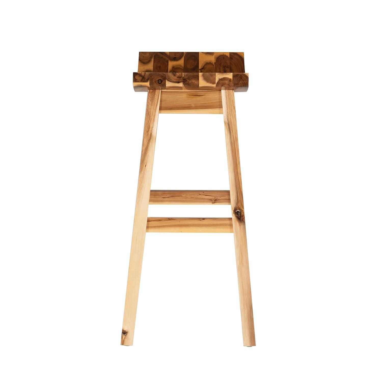 Linon Dale 30" Acacia Wood Saddle Seat Bar Stool in Rustic Light Natural Brown