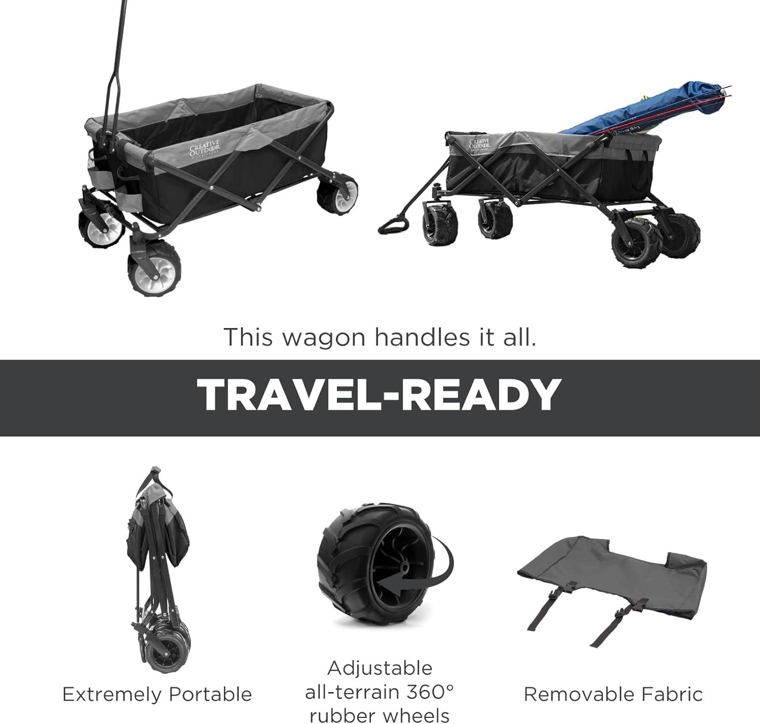 Wagonsrus Creative Outdoor Collapsible Folding Wagon, All-Terrain, Black